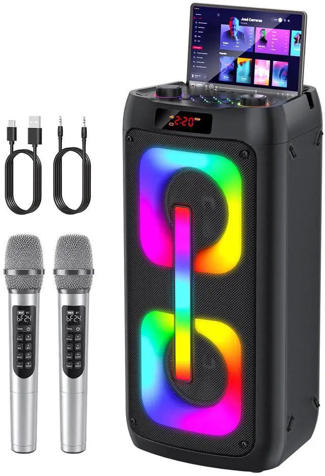Main image of Karaoke Machine with 2 Wireless Microphones, Portable PA System with LED Lights, Bluetoot 5.4, Party Speaker Supports Type-C, USB, AUX, TF, TWS for Home Outdoor and Gift