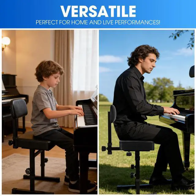 Alt view image 7 of 7 - Piano Bench Adjustable HeightPiano Stool Keyboard Bench Adjustable Piano Bench with Black Padded Cushion for Musicians Piano Stool Chair with Backrest (Pu Leather)