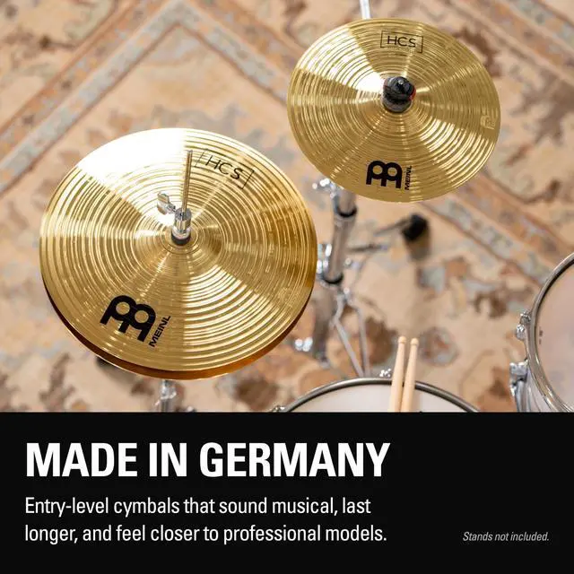 Alt view image 2 of 7 - Meinl Cymbals HCS Box Set Cymbals for Drums MADE IN GERMANY | 13" Hihats, 14" Crash, 10" Splash, Sticks, and Lessons Durable Brass Alloy, Bright & Musical Sound, Beginner Friendly