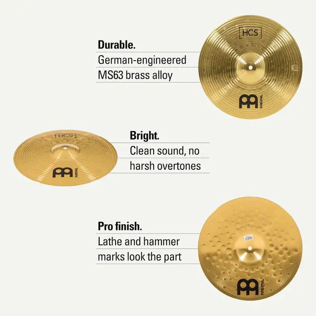 Alt view image 5 of 7 - Meinl Cymbals HCS Box Set Cymbals for Drums MADE IN GERMANY | 13" Hihats, 14" Crash, 10" Splash, Sticks, and Lessons Durable Brass Alloy, Bright & Musical Sound, Beginner Friendly