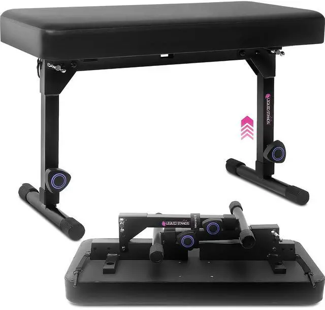 Main image of Foldable Dual Adjustable Piano Bench with Black Cushion | Portable, Music Stool Seat, For Piano Keyboard Stand, Padded Cushion, For Musicians
