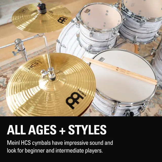 Alt view image 6 of 7 - Meinl Cymbals HCS Box Set Cymbals for Drums MADE IN GERMANY | 13" Hihats, 14" Crash, 10" Splash, Sticks, and Lessons Durable Brass Alloy, Bright & Musical Sound, Beginner Friendly