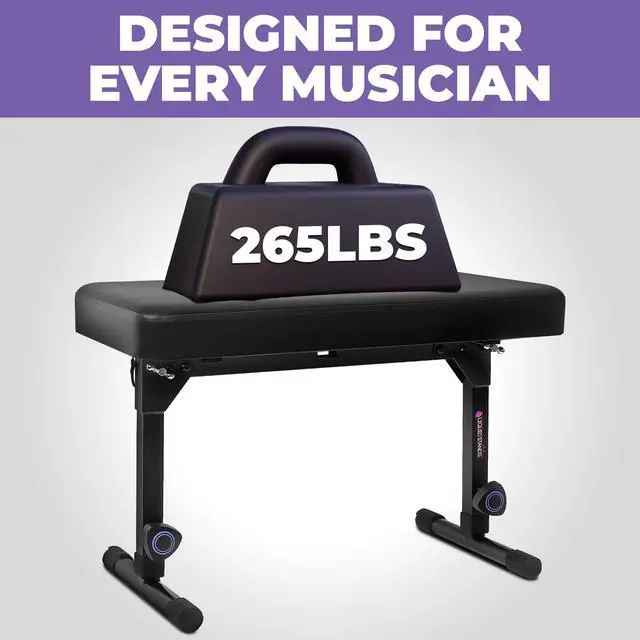 Alt view image 4 of 6 - Foldable Dual Adjustable Piano Bench with Black Cushion | Portable, Music Stool Seat, For Piano Keyboard Stand, Padded Cushion, For Musicians