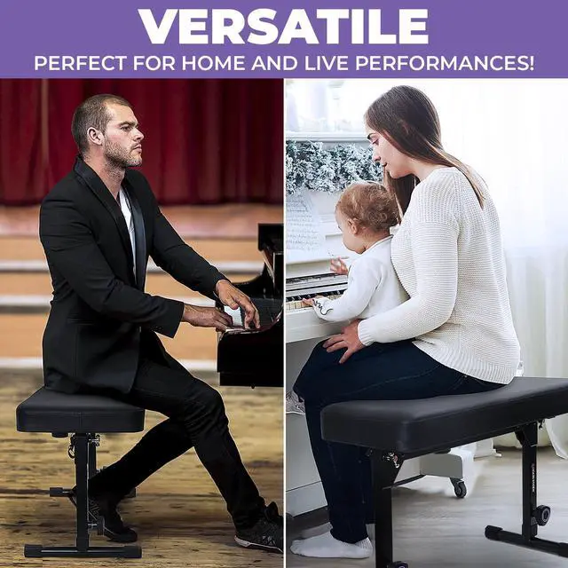 Alt view image 6 of 6 - Foldable Dual Adjustable Piano Bench with Black Cushion | Portable, Music Stool Seat, For Piano Keyboard Stand, Padded Cushion, For Musicians
