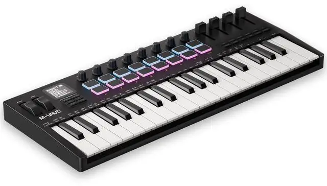 Main image of Midi Keyboard Controller 37 Key Portable Mini Bluetooth & USB Midi Piano with 16 Backlit Drum Pad, 8 Knobs and Music Production Software for Beginners and Producers