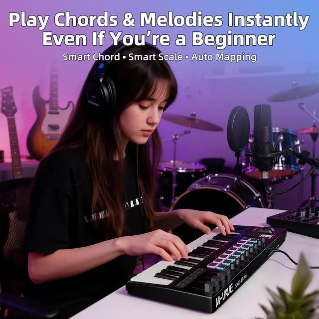Alt view image 4 of 7 - Midi Keyboard Controller 37 Key Portable Mini Bluetooth & USB Midi Piano with 16 Backlit Drum Pad, 8 Knobs and Music Production Software for Beginners and Producers
