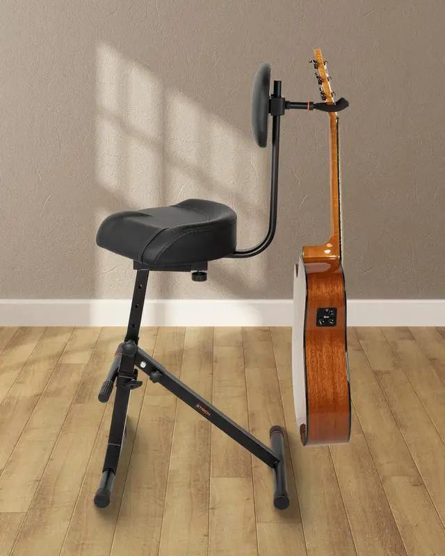 Alt view image 2 of 7 - Guitar Stool with Backrest, Adjustable Stool | Height Adjustable Seat with Hanger for Acoustic Electric Bass Guitars, Drum Throne for Adults, Drummer and Guitarist SGT-40