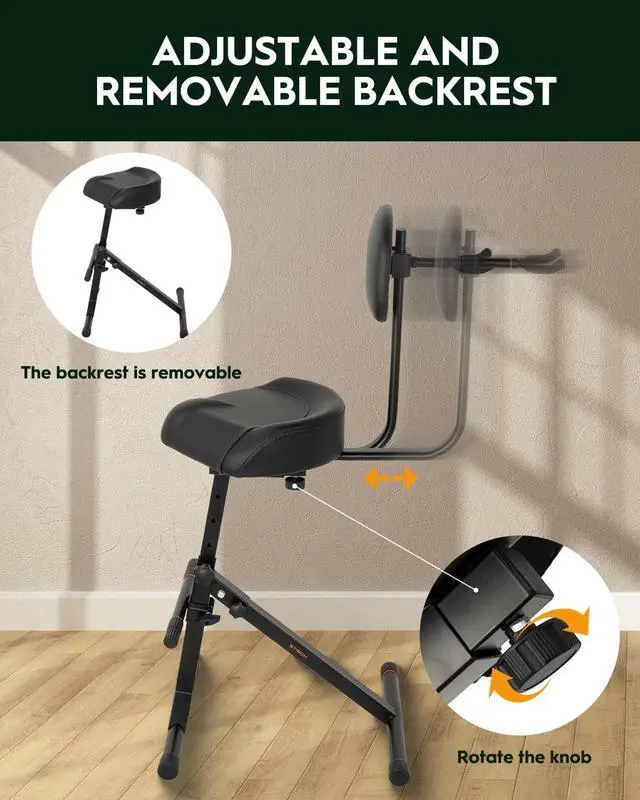 Alt view image 4 of 7 - Guitar Stool with Backrest, Adjustable Stool | Height Adjustable Seat with Hanger for Acoustic Electric Bass Guitars, Drum Throne for Adults, Drummer and Guitarist SGT-40
