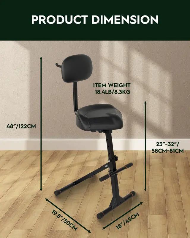 Alt view image 3 of 7 - Guitar Stool with Backrest, Adjustable Stool | Height Adjustable Seat with Hanger for Acoustic Electric Bass Guitars, Drum Throne for Adults, Drummer and Guitarist SGT-40