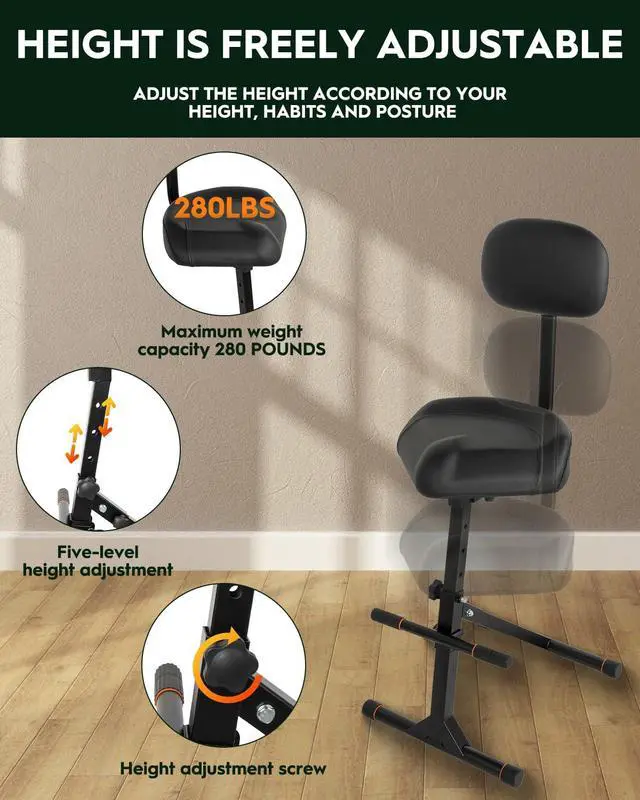 Alt view image 6 of 7 - Guitar Stool with Backrest, Adjustable Stool | Height Adjustable Seat with Hanger for Acoustic Electric Bass Guitars, Drum Throne for Adults, Drummer and Guitarist SGT-40