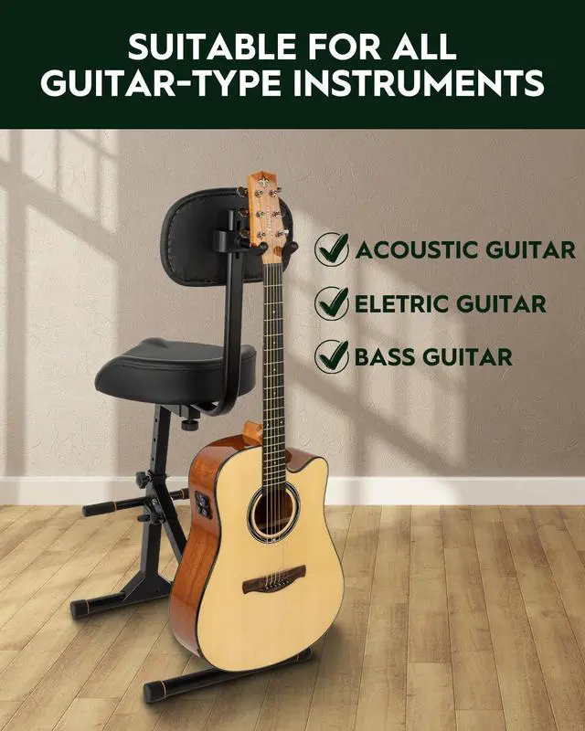 Alt view image 7 of 7 - Guitar Stool with Backrest, Adjustable Stool | Height Adjustable Seat with Hanger for Acoustic Electric Bass Guitars, Drum Throne for Adults, Drummer and Guitarist SGT-40