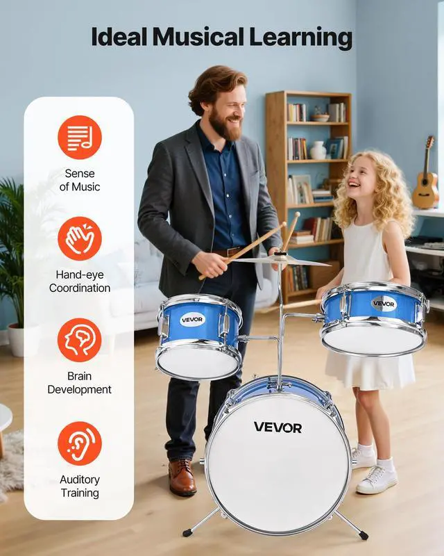 Alt view image 5 of 7 - Kids Drum Set, 3-Piece 14 in Junior Drum Sets, Beginner Drums Set with Adjustable Throne, Cymbal & Two Pairs of Drumsticks, Musical Learning Drums Instruments Kit, for Children Ages 6-13 (Blue)