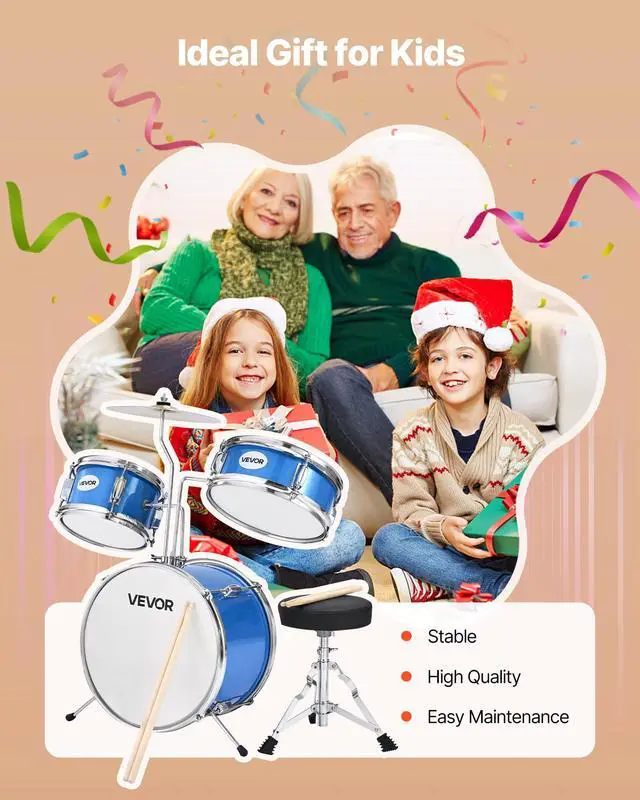 Alt view image 7 of 7 - Kids Drum Set, 3-Piece 14 in Junior Drum Sets, Beginner Drums Set with Adjustable Throne, Cymbal & Two Pairs of Drumsticks, Musical Learning Drums Instruments Kit, for Children Ages 6-13 (Blue)