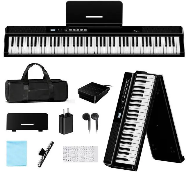 Main image of Folding Keyboard Piano, Upgraded 88 Key Full Size Portable Semi Weighted Electric Piano Keyboard with 30W Stereo Surround Speaker, USB MIDI, Sustain Pedal for Beginners & Adults (Black)