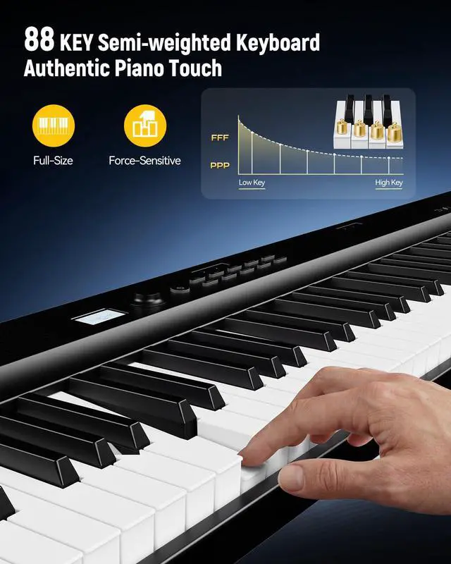 Alt view image 2 of 7 - Folding Keyboard Piano, Upgraded 88 Key Full Size Portable Semi Weighted Electric Piano Keyboard with 30W Stereo Surround Speaker, USB MIDI, Sustain Pedal for Beginners & Adults (Black)
