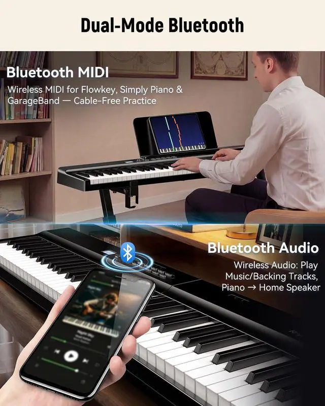 Alt view image 4 of 7 - Folding Keyboard Piano, Upgraded 88 Key Full Size Portable Semi Weighted Electric Piano Keyboard with 30W Stereo Surround Speaker, USB MIDI, Sustain Pedal for Beginners & Adults (Black)