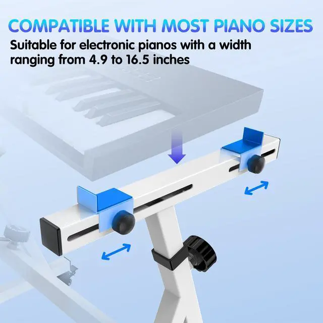Alt view image 3 of 7 - Universal Z-style Heavy-Duty Piano Keyboard Stand - Adjustable and Portable for 61/88 Keys (White)