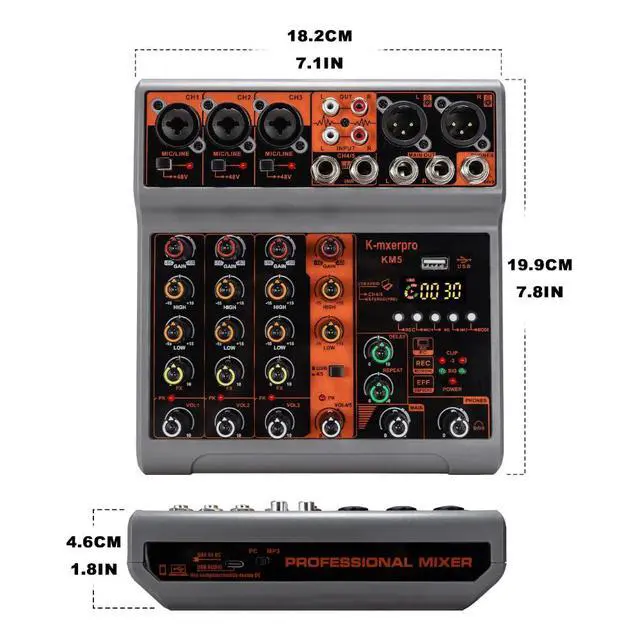 Alt view image 2 of 7 - 5 Channel Professional Audio Mixer Console Sound Board with 48V Phantom Power,USB Audio Interface for Live Show,Streaming Recording Music Stage Karaoke