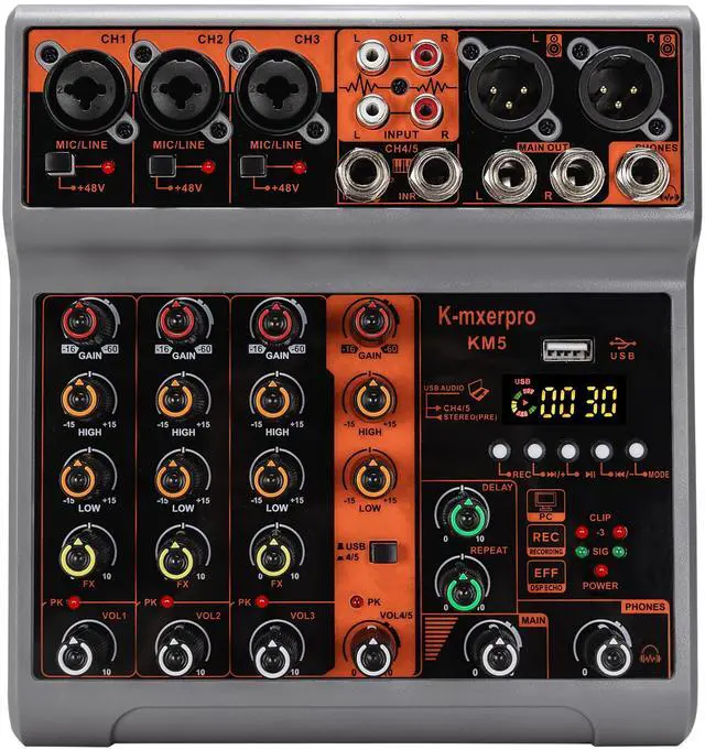 Main image of 5 Channel Professional Audio Mixer Console Sound Board with 48V Phantom Power,USB Audio Interface for Live Show,Streaming Recording Music Stage Karaoke