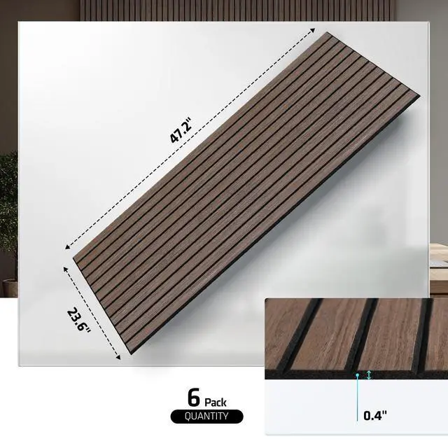 Alt view image 4 of 5 - 6 Pack Acoustic Wall Panels, 47.2" X 23.6" Sound Absorbing Panels, Decorative Sound Proof Panels for Home, Office, Studio Room, Deep Walnut