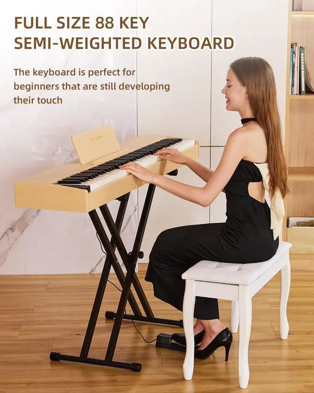 Alt view image 2 of 7 - Digital Piano 88 key Semi Weighted Keyboard With X Stand & Sustain Pedal, Full-Size Beginner Electric Piano For Bluetooth, Headphone Mode, USB-MIDI