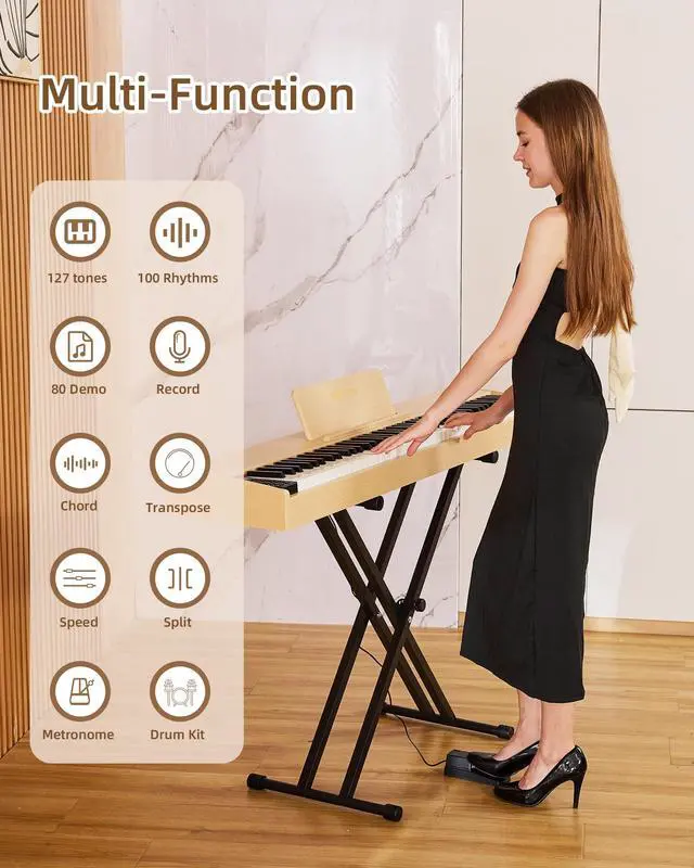 Alt view image 4 of 7 - Digital Piano 88 key Semi Weighted Keyboard With X Stand & Sustain Pedal, Full-Size Beginner Electric Piano For Bluetooth, Headphone Mode, USB-MIDI