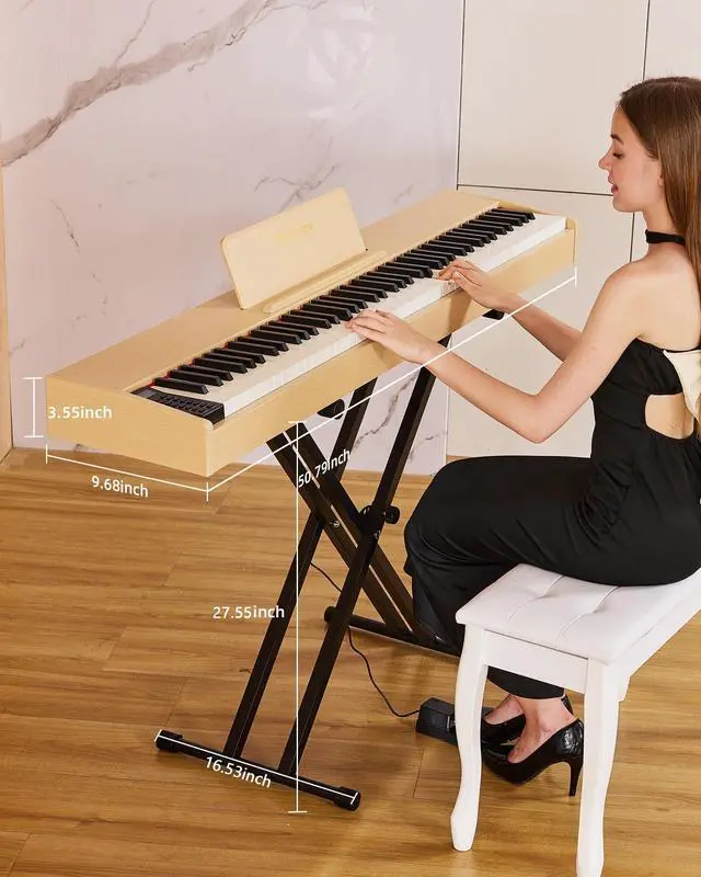 Alt view image 7 of 7 - Digital Piano 88 key Semi Weighted Keyboard With X Stand & Sustain Pedal, Full-Size Beginner Electric Piano For Bluetooth, Headphone Mode, USB-MIDI