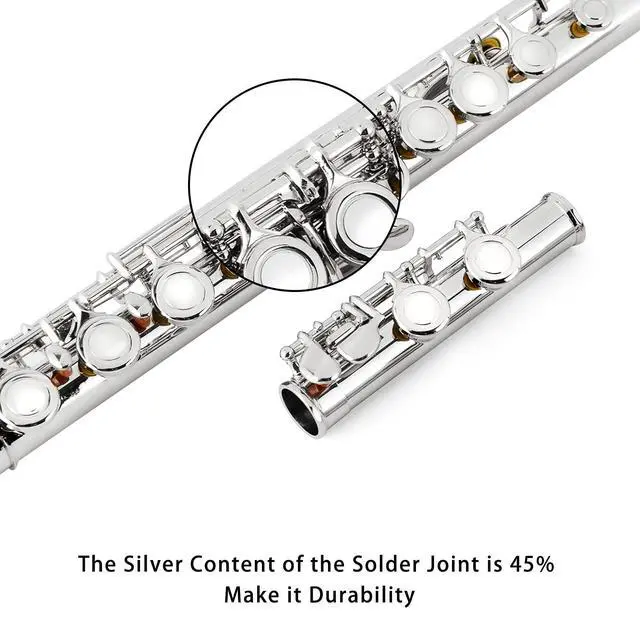 Alt view image 3 of 7 - Closed Hole Flutes C 16 Key for Beginner, Kids, Student Silver Nickel Flute with Case Stand and Cleaning kit