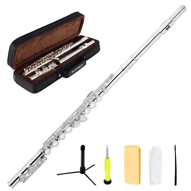 Alt view image 6 of 7 - Closed Hole Flutes C 16 Key for Beginner, Kids, Student Silver Nickel Flute with Case Stand and Cleaning kit