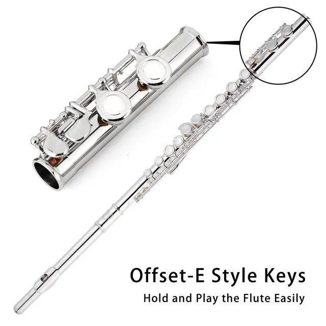 Alt view image 4 of 7 - Closed Hole Flutes C 16 Key for Beginner, Kids, Student Silver Nickel Flute with Case Stand and Cleaning kit