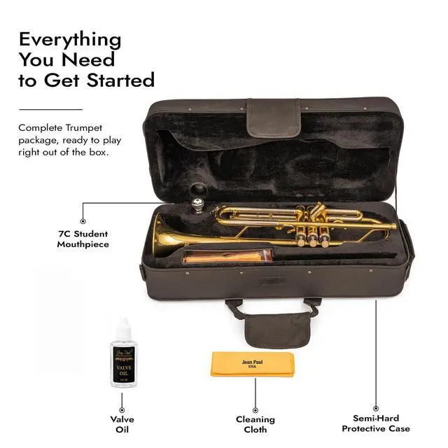 Alt view image 2 of 7 - Jean Paul TR-330 Student Bb Trumpet, Two-Piece Yellow Brass Bell, Stainless Steel Valves, U.S. Play-Tested, Gold Lacquer Finish, 7C Mouthpiece and Semi-Hard Case Included