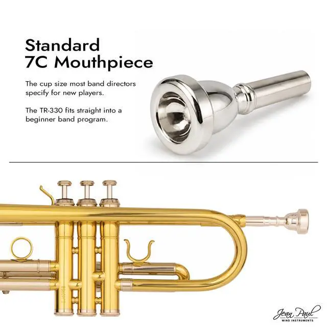 Alt view image 6 of 7 - Jean Paul TR-330 Student Bb Trumpet, Two-Piece Yellow Brass Bell, Stainless Steel Valves, U.S. Play-Tested, Gold Lacquer Finish, 7C Mouthpiece and Semi-Hard Case Included