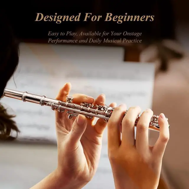 Alt view image 5 of 7 - Piccolo Instrument for Beginners Students, Key of C Flute, Hard Case, Cleaning Kit, Gloves, 2-Piece, Silver Plated, EPC-2S