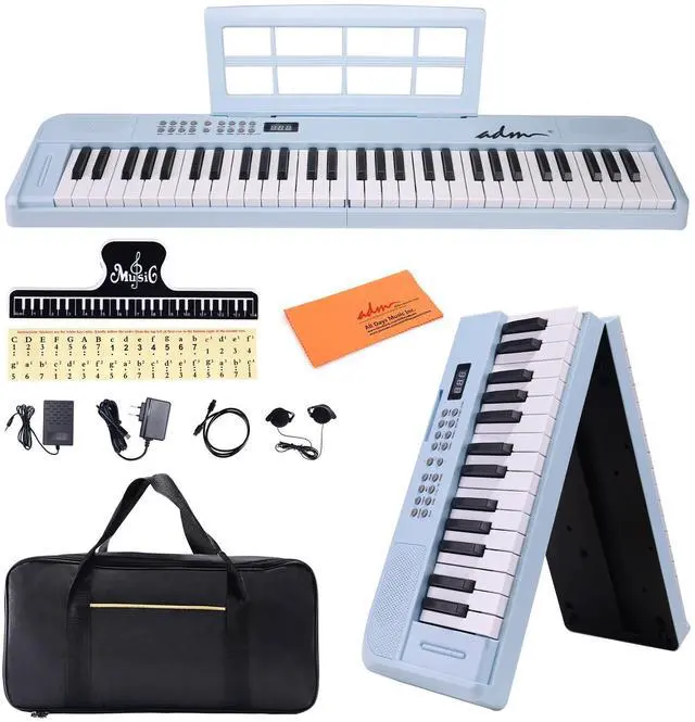 Main image of 61 Key Folding Electric Piano Keyboard, Foldable Piano Electronic Keyboard, Wireless 128 Tones, 128 Rhythms Includes Pedal, Gig Bag, Headphones for Beginners, Students, Adults (Blue)