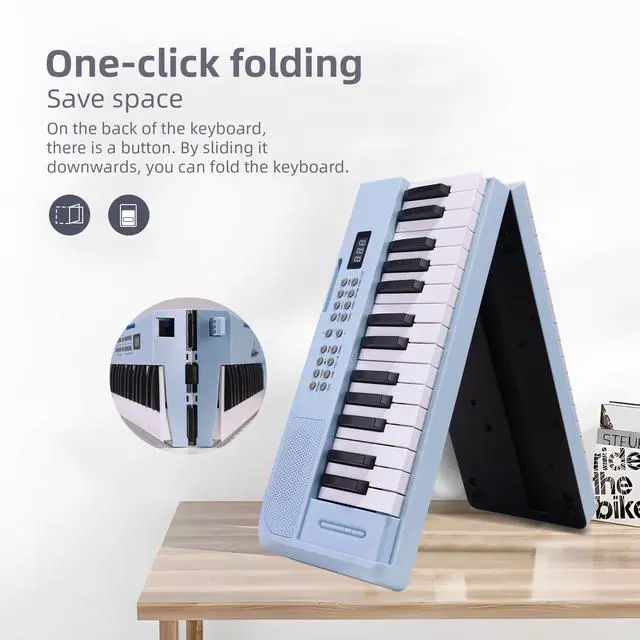 Alt view image 2 of 7 - 61 Key Folding Electric Piano Keyboard, Foldable Piano Electronic Keyboard, Wireless 128 Tones, 128 Rhythms Includes Pedal, Gig Bag, Headphones for Beginners, Students, Adults (Blue)