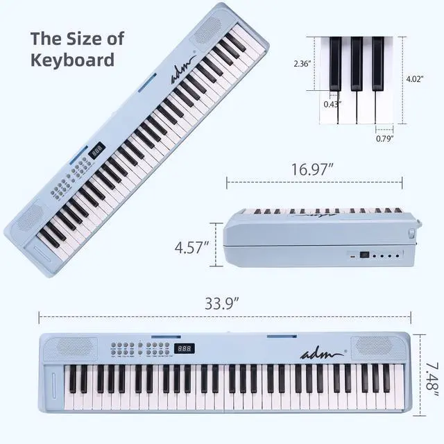 Alt view image 3 of 7 - 61 Key Folding Electric Piano Keyboard, Foldable Piano Electronic Keyboard, Wireless 128 Tones, 128 Rhythms Includes Pedal, Gig Bag, Headphones for Beginners, Students, Adults (Blue)