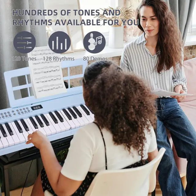 Alt view image 5 of 7 - 61 Key Folding Electric Piano Keyboard, Foldable Piano Electronic Keyboard, Wireless 128 Tones, 128 Rhythms Includes Pedal, Gig Bag, Headphones for Beginners, Students, Adults (Blue)