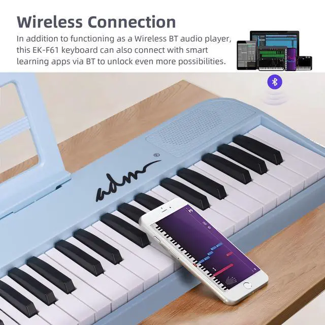 Alt view image 6 of 7 - 61 Key Folding Electric Piano Keyboard, Foldable Piano Electronic Keyboard, Wireless 128 Tones, 128 Rhythms Includes Pedal, Gig Bag, Headphones for Beginners, Students, Adults (Blue)