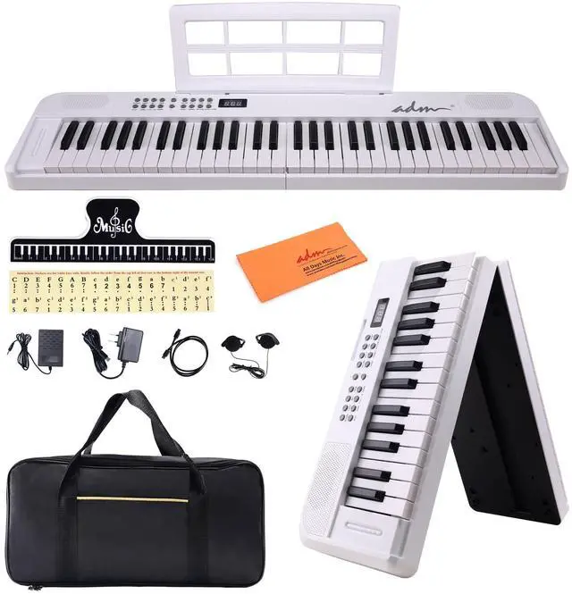 Main image of 61 Key Folding Electric Piano Keyboard, Foldable Piano Electronic Keyboard, Wireless 128 Tones, 128 Rhythms Includes Pedal, Gig Bag, Headphones for Beginners, Students, Adults (White-Black)