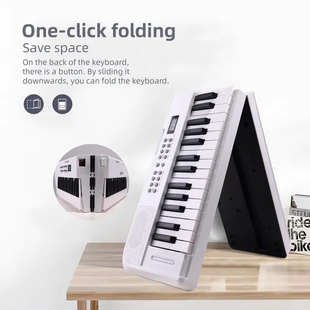 Alt view image 2 of 7 - 61 Key Folding Electric Piano Keyboard, Foldable Piano Electronic Keyboard, Wireless 128 Tones, 128 Rhythms Includes Pedal, Gig Bag, Headphones for Beginners, Students, Adults (White-Black)