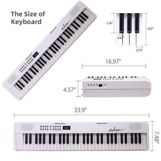 Alt view image 4 of 7 - 61 Key Folding Electric Piano Keyboard, Foldable Piano Electronic Keyboard, Wireless 128 Tones, 128 Rhythms Includes Pedal, Gig Bag, Headphones for Beginners, Students, Adults (White-Black)