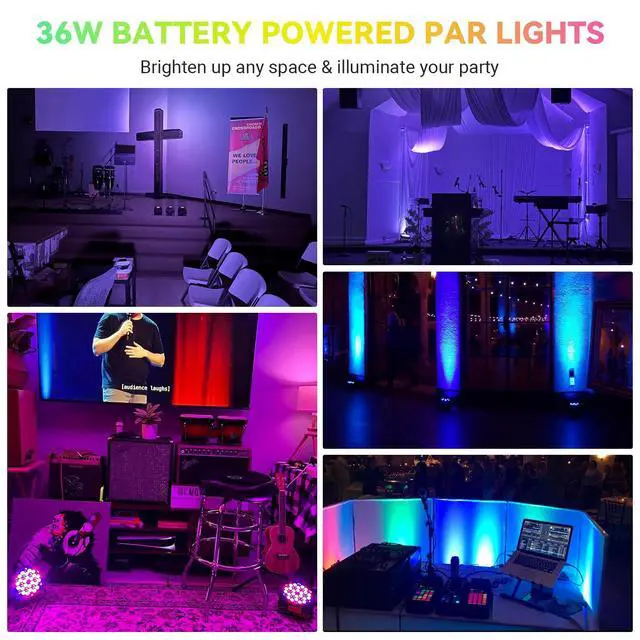 Alt view image 7 of 7 - 36LEDs RGB Stage Lights 4Pack: 36W Par Light- Remote & DMX Control - Sound Activated Corded Electric Uplights for Events Wedding Party Club Band Music Dance DJ Live Show Church Lighting
