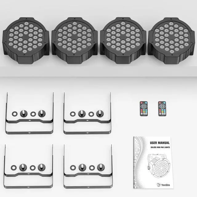 Alt view image 6 of 7 - 36LEDs RGB Stage Lights 4Pack: 36W Par Light- Remote & DMX Control - Sound Activated Corded Electric Uplights for Events Wedding Party Club Band Music Dance DJ Live Show Church Lighting