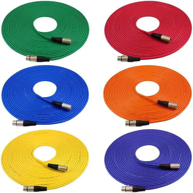 Main image of 50ft Mic Cable Cords - XLR Male to XLR Female Colored Cables - 50' Balanced Mike Cord - 6 Pack
