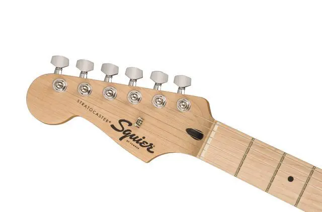 Alt view image 5 of 7 - Squier Sonic Stratocaster Electric Guitar, Left-Handed,Black | Left-handed Strat-style body, maple fingerboard, white pickguard, beginner-friendly, -backed quality
