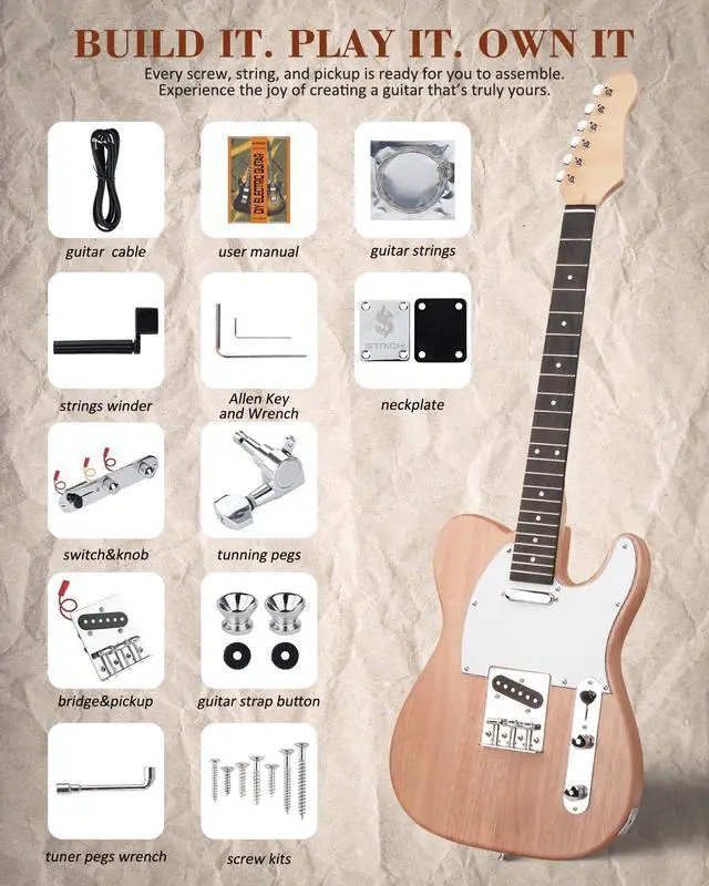 Alt view image 3 of 7 - DIY Electric Guitar Kit, TL Style Mahogany Body & Maple Neck Guitar with SS Pickups, Easy to Assemble Kit with All Parts Included Build Your Own Electric Guitar STL-D10