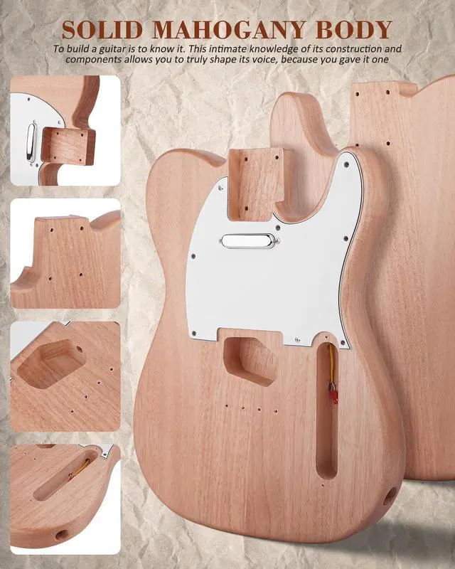 Alt view image 4 of 7 - DIY Electric Guitar Kit, TL Style Mahogany Body & Maple Neck Guitar with SS Pickups, Easy to Assemble Kit with All Parts Included Build Your Own Electric Guitar STL-D10