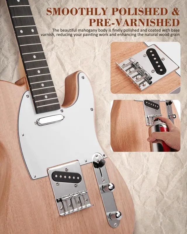 Alt view image 5 of 7 - DIY Electric Guitar Kit, TL Style Mahogany Body & Maple Neck Guitar with SS Pickups, Easy to Assemble Kit with All Parts Included Build Your Own Electric Guitar STL-D10