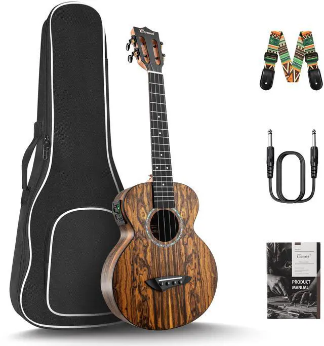 Main image of 26 inch CT905 All Butterfly Bocote Wood Tenor Electric Ukulele | Professional Ukelele Kit Beginner Guitar Starter Bundle Strings, Padded Gig Bag, Strap