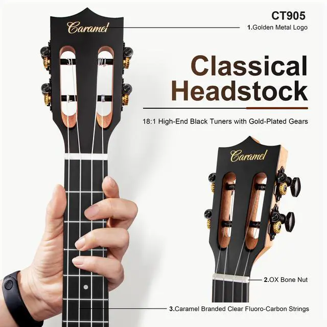 Alt view image 3 of 7 - 26 inch CT905 All Butterfly Bocote Wood Tenor Electric Ukulele | Professional Ukelele Kit Beginner Guitar Starter Bundle Strings, Padded Gig Bag, Strap
